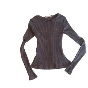 Red Paint Tee Women's Gray Ribbed Long Sleeve‎ Crew Neck Knit Top Size M